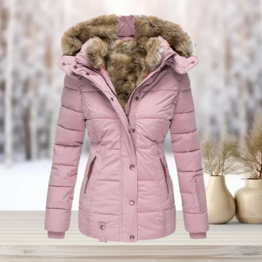 Clotilda Elegante Winter Pelzjacke mit Kapuze Casira
